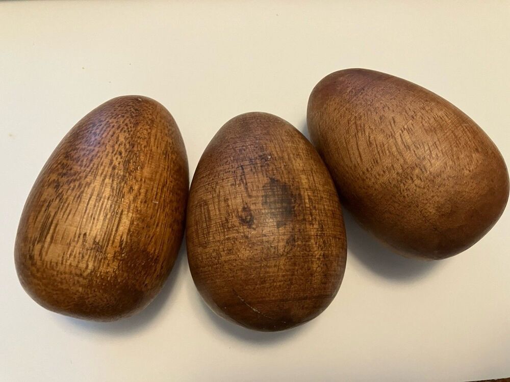 Vintage Hand Turned Exotic Hardwood Eggs Lot of 3 cottagecore farmhouse decor